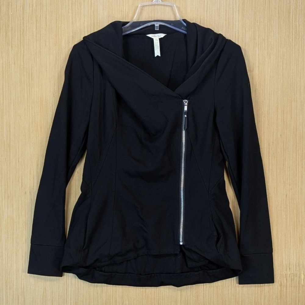 Matilda Jane Womens Minimalist Athleisure Moto Asymmetrical Jacket Small Black